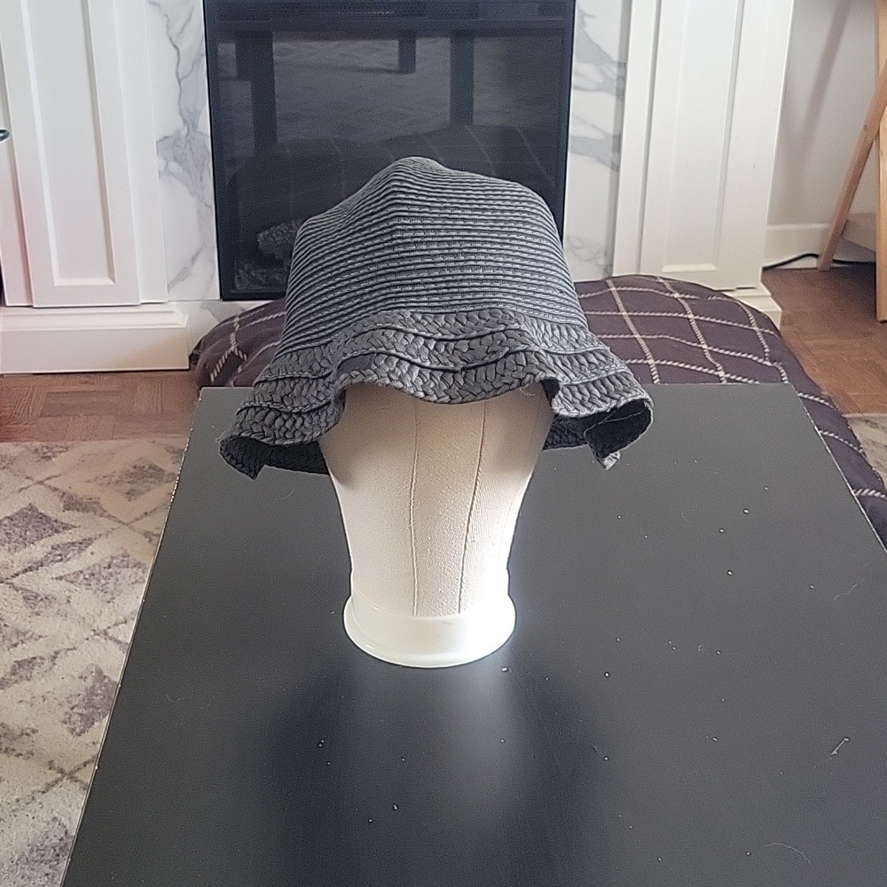 Dark Grey Straw Hat Wavy Brim